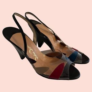 John Jerro Vintage Black Leather with Red/Blue/Grey/Beige on Plastic Upper